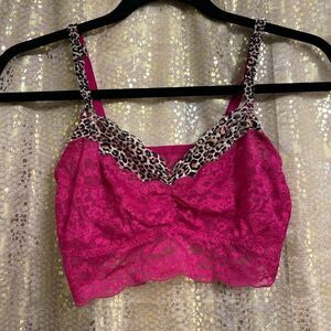 PINK Magenta Cheetah Lace Unlined Bralette, Large